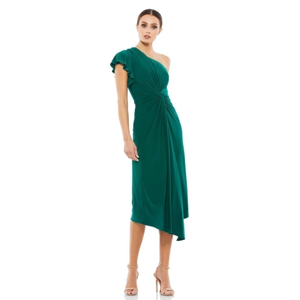 Mac Duggal 12480 NWT ONE SHOULDER MIDI LENGTH JERSEY DRESS